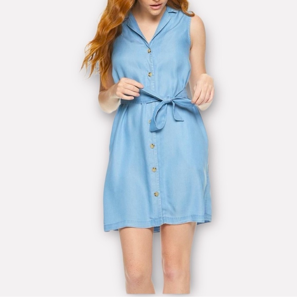 NWT POPSUGAR Women Sleeveless Button Down Chambray Shirt Dress Size XS 0-2